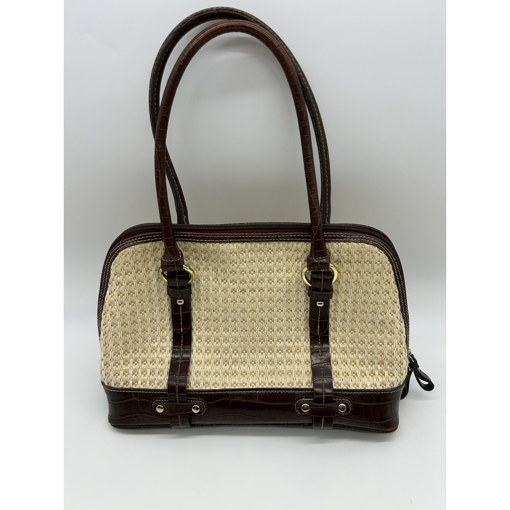 Carryland Handbag Purse Woven Straw Faux Leather